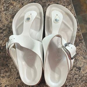 Birkenstock White Sandals with Adjustable Straps and Contoured Footbed